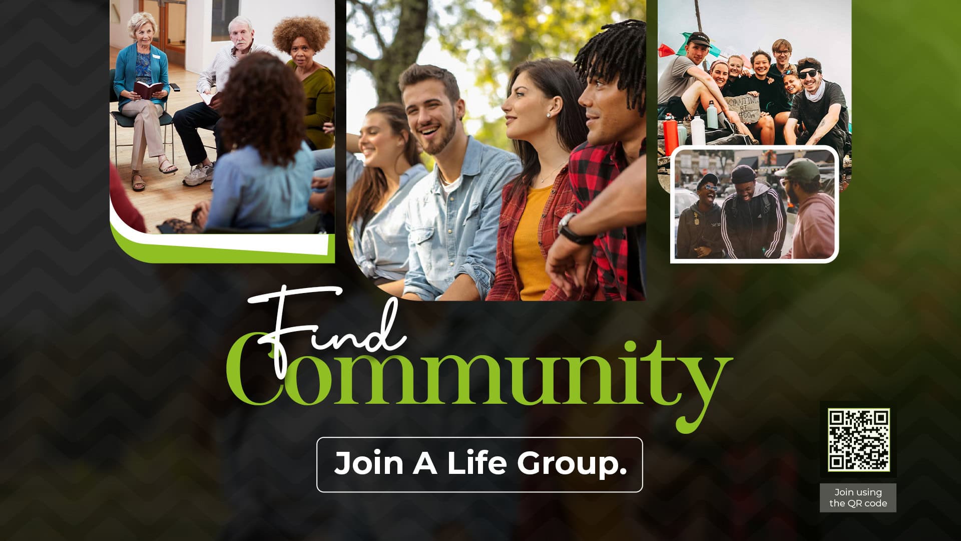 Group of diverse people smiling and engaging at a community event.